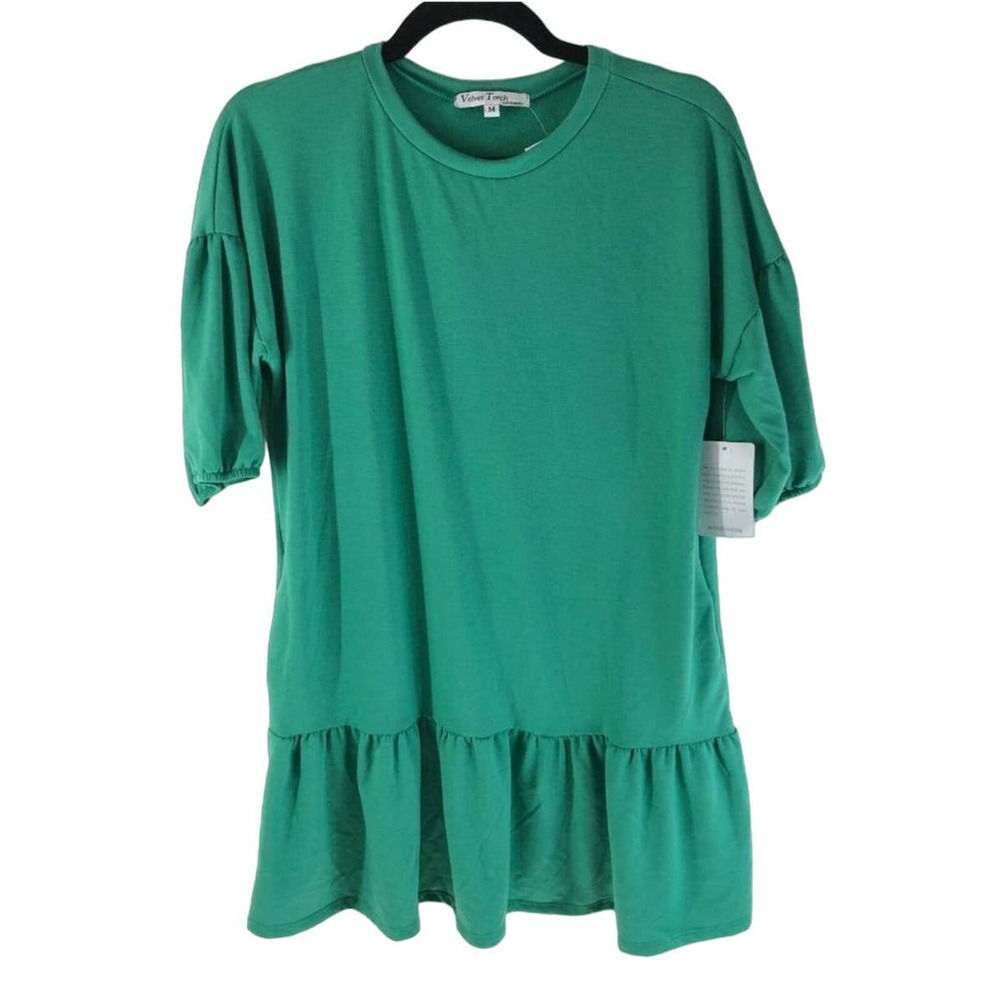 NWT Velvet Torch Women's Size Extra Large Green Short Sleeve Mini Shift Dress - Picture 2 of 5